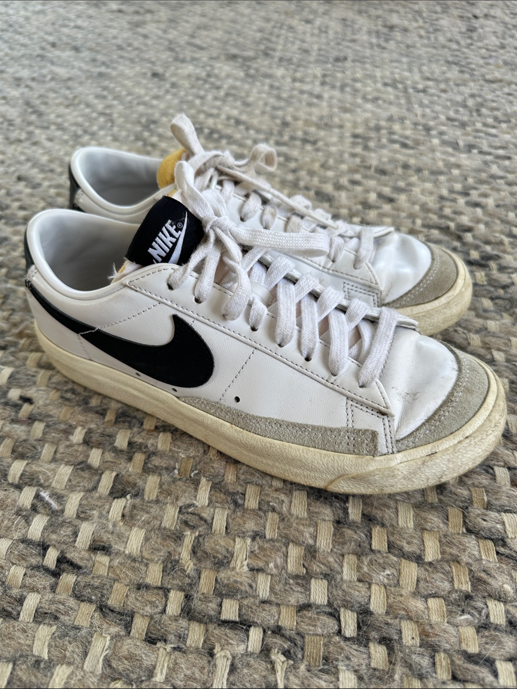 Nike White Leather Low-Top Sneakers With Black Swoosh And Gray Accents